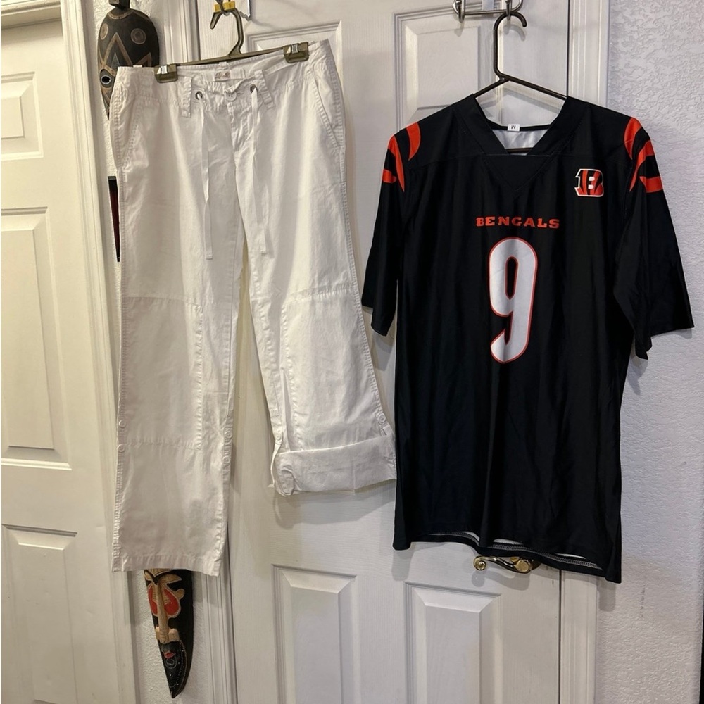 Black and Orange Bengals Jersey Burrows new & white adj pants
